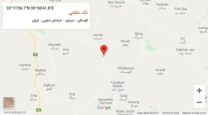 روستای تک دشتی بر روی نقشه