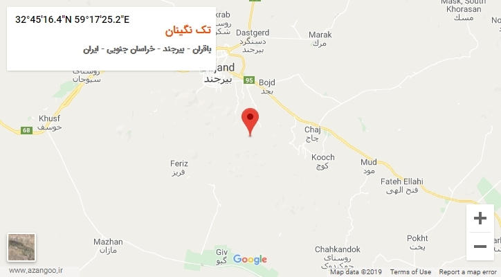 روستای تک نگینان بر روی نقشه