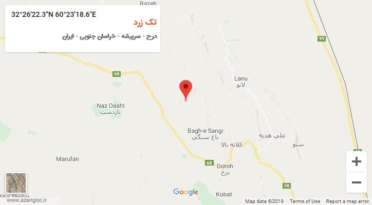 روستای تک زرد بر روی نقشه