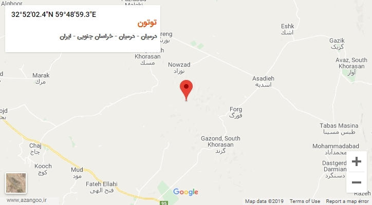 روستای توتون بر روی نقشه