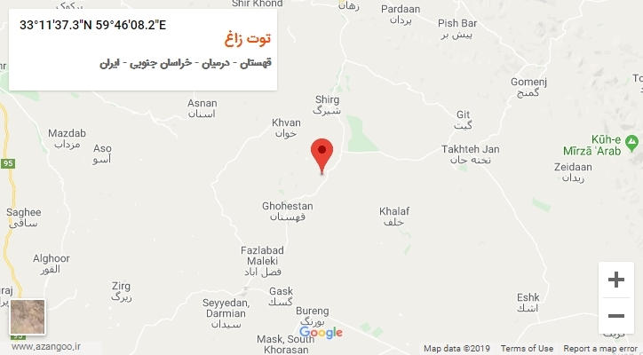 روستای توت زاغ بر روی نقشه