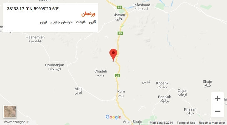 روستای ورنجان بر روی نقشه