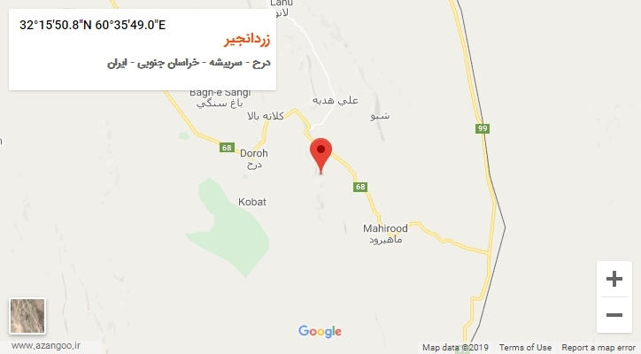 روستای زردانجیر بر روی نقشه