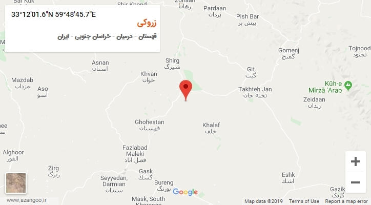 روستای زروکی بر روی نقشه