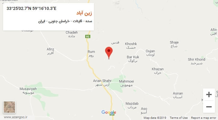 روستای زین آباد بر روی نقشه