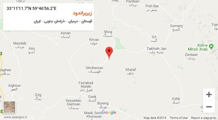 روستای زیربراندود بر روی نقشه