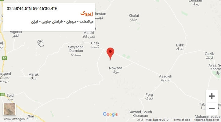 روستای زیروک بر روی نقشه