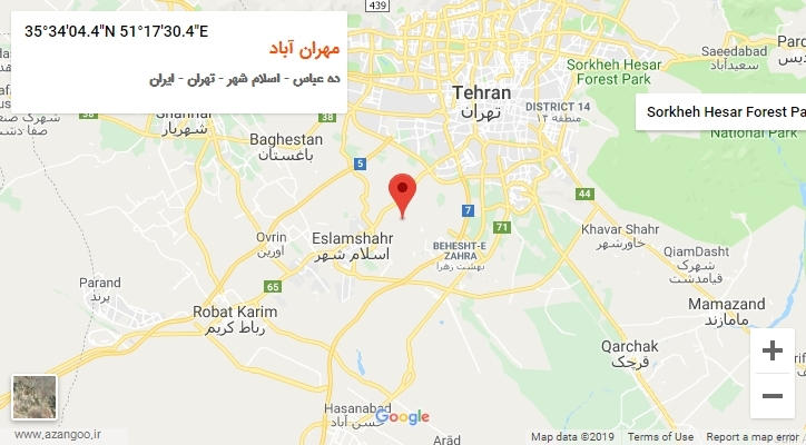 روستای مهران آباد بر روی نقشه