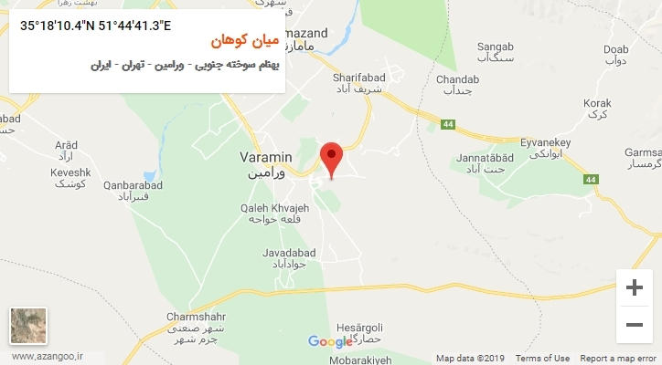 روستای میان کوهان بر روی نقشه