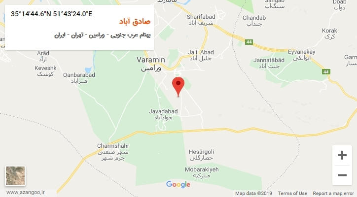 روستای صادق آباد بر روی نقشه
