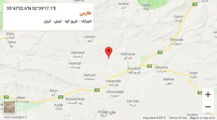 روستای طارس بر روی نقشه