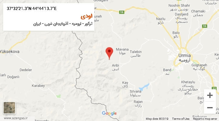 روستای اودی بر روی نقشه