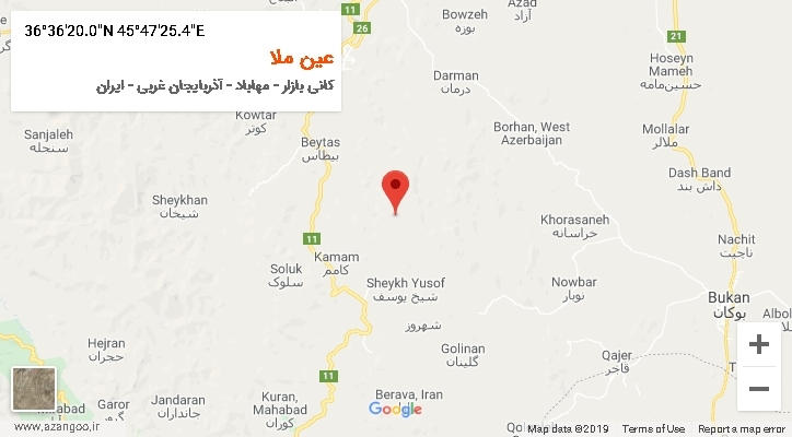 روستای عین ملا بر روی نقشه
