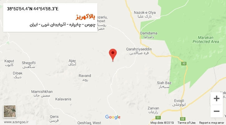 روستای بالاکهریز بر روی نقشه