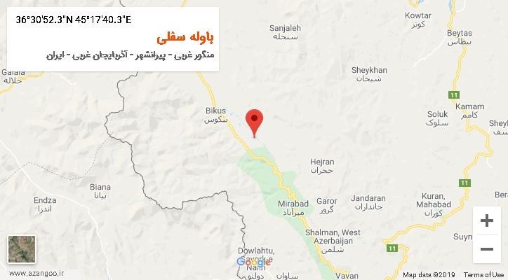 روستای باوله سفلی بر روی نقشه