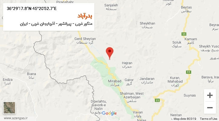 روستای بدرآباد بر روی نقشه