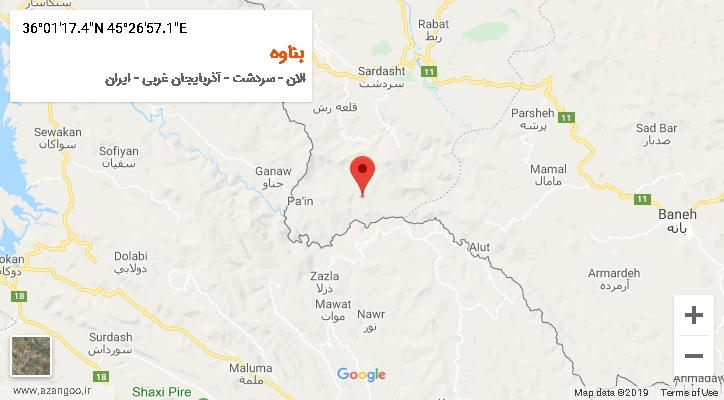 روستای بناوه بر روی نقشه