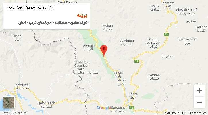 روستای بریته بر روی نقشه