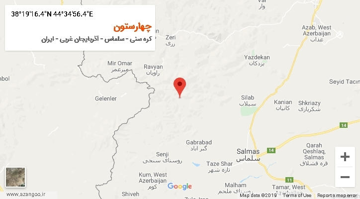 روستای چهارستون بر روی نقشه