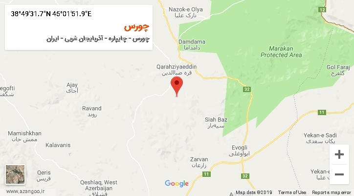 روستای چورس بر روی نقشه