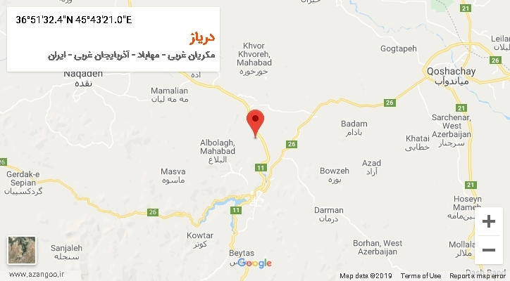 روستای دریاز بر روی نقشه
