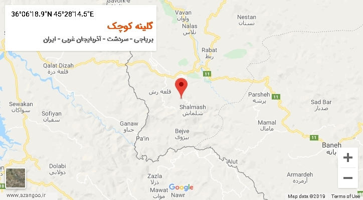 روستای گلینه کوچک بر روی نقشه