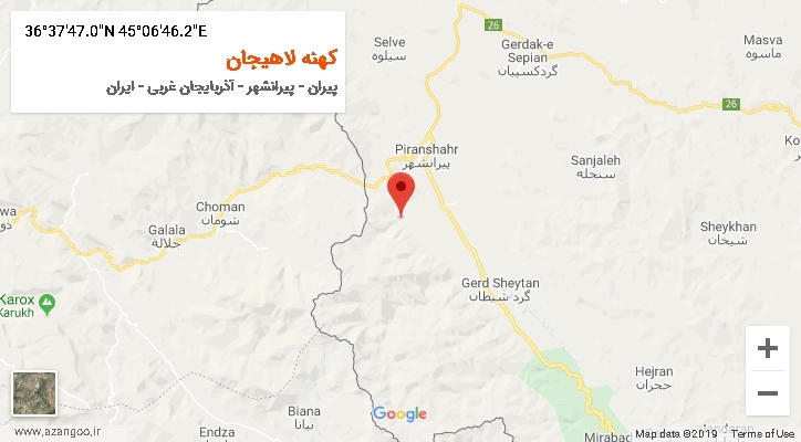 روستای کهنه لاهیجان بر روی نقشه