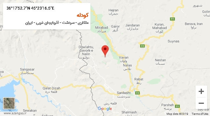روستای کودله بر روی نقشه