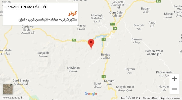 روستای کوتر بر روی نقشه