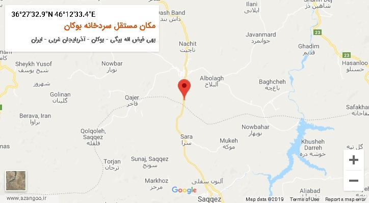 روستای مکان مستقل سردخانه بوکان بر روی نقشه