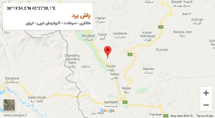روستای پاش برد بر روی نقشه