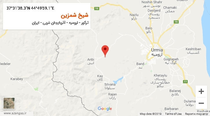 روستای شیخ شمزین بر روی نقشه