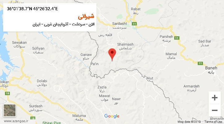 روستای شیرانی بر روی نقشه