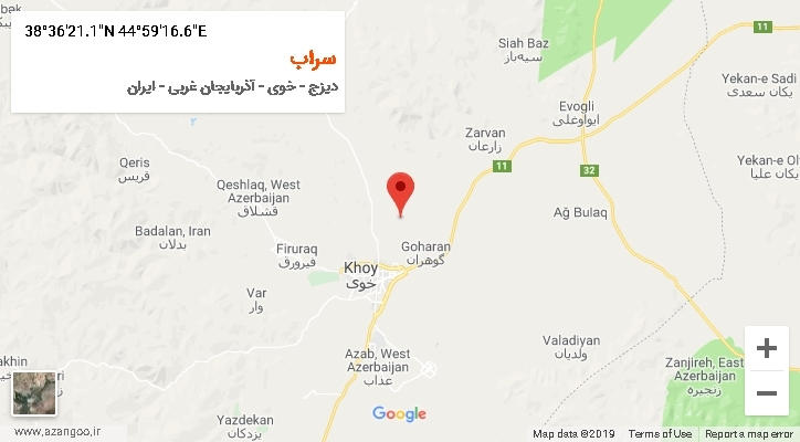 روستای سراب بر روی نقشه