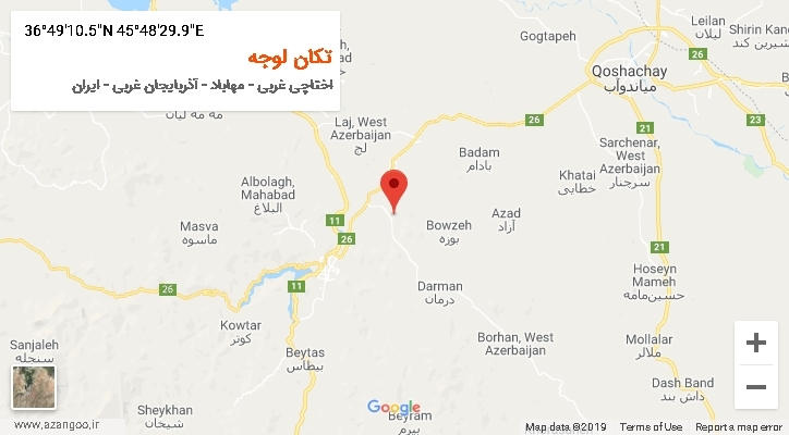 روستای تکان لوجه بر روی نقشه