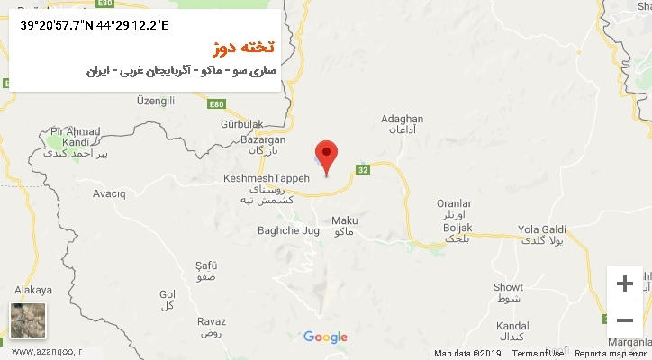 روستای تخته دوز بر روی نقشه