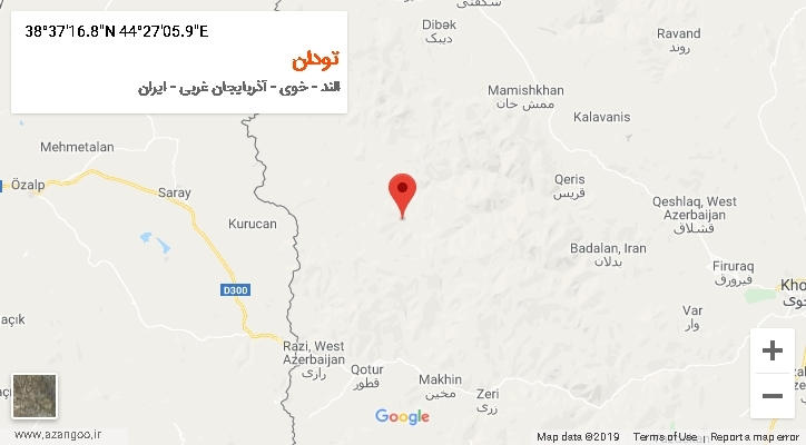 روستای تودان بر روی نقشه