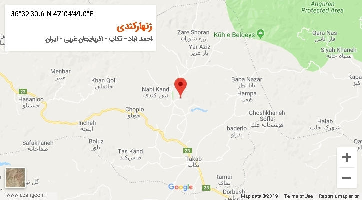 روستای زنهارکندی بر روی نقشه