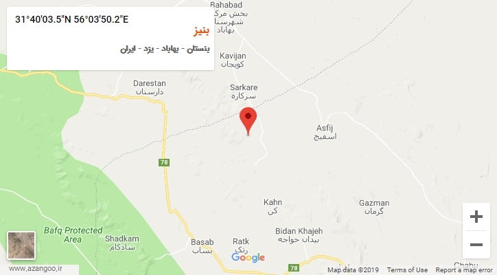 روستای بنیز بر روی نقشه