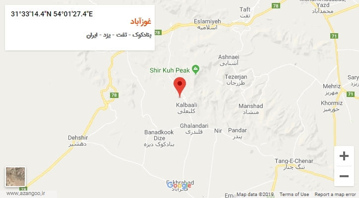 روستای غوزآباد بر روی نقشه