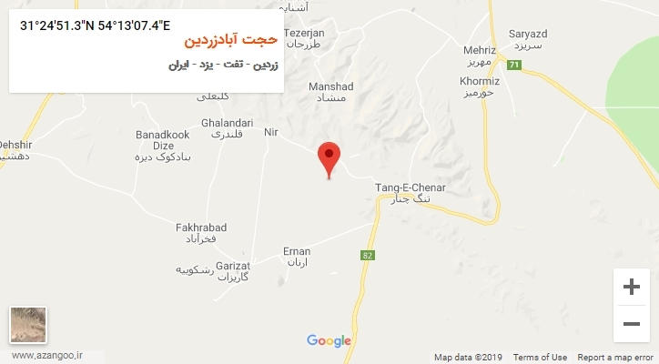 روستای حجت آبادزردین بر روی نقشه