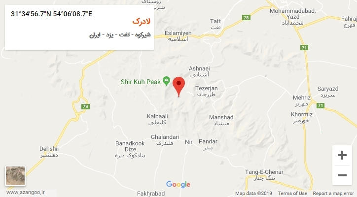 روستای لادرک بر روی نقشه
