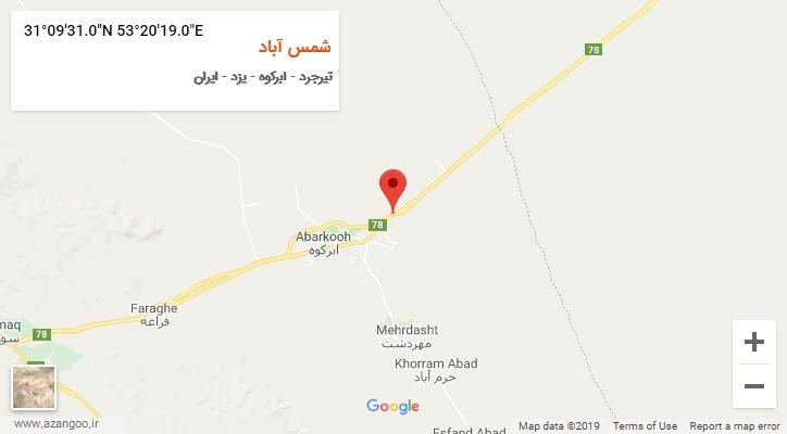 روستای شمس آباد بر روی نقشه
