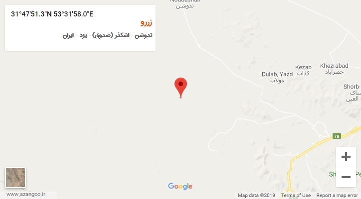 روستای زررو بر روی نقشه
