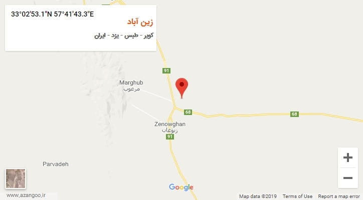 روستای زین آباد بر روی نقشه