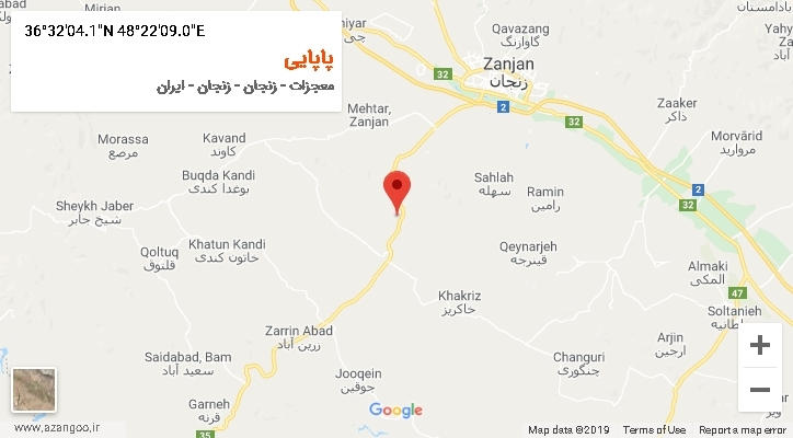 روستای پاپایی بر روی نقشه