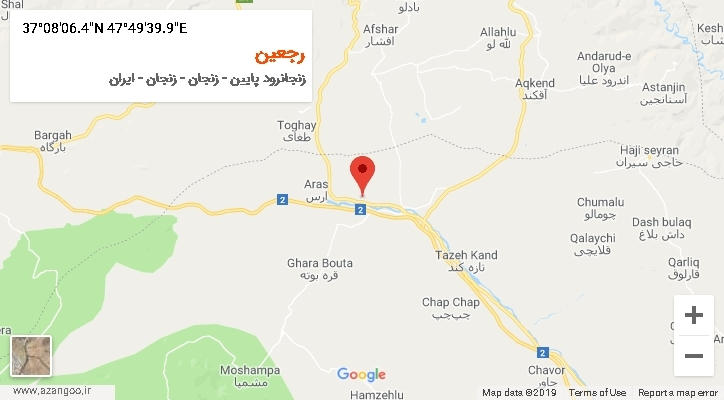 روستای رجعین بر روی نقشه