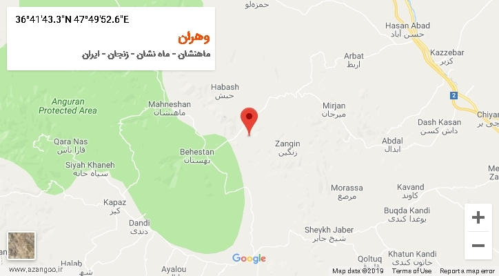 روستای وهران بر روی نقشه