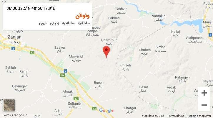 روستای ونونان بر روی نقشه