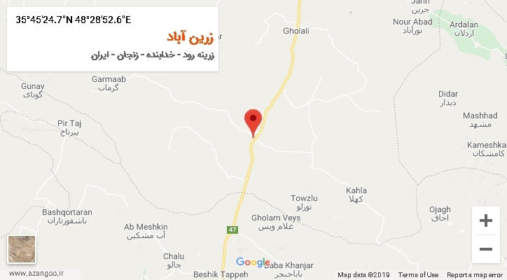 روستای زرین آباد بر روی نقشه